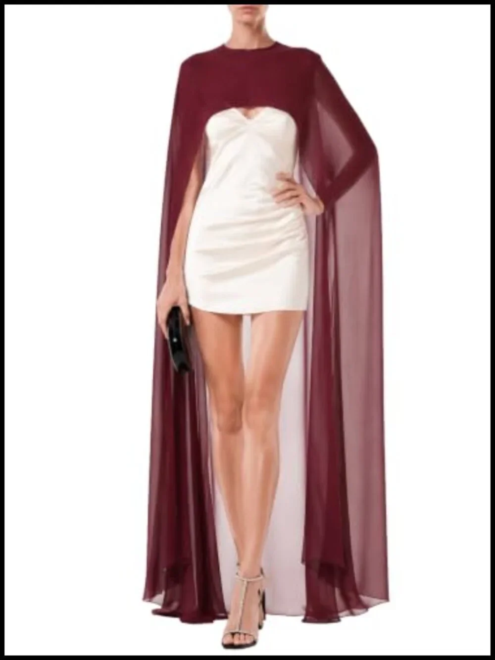 Chiffon Sheer Mesh Cape High Low Flowy Poncho Bridal Capelet Evening Dress